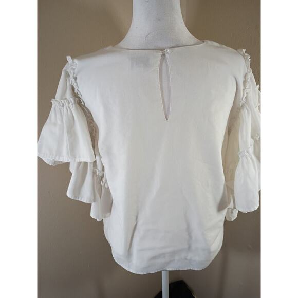 Mudpie Top Cotton White Sz M Ruffled Sleeve Boho Fairy Cottagecore - Picture 5 of 11